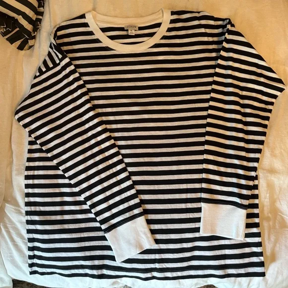 NWT JCrew Black and White Stripe Shirt XL - Picture 2 of 2